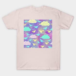 Paper planes colorful clouds design T-Shirt